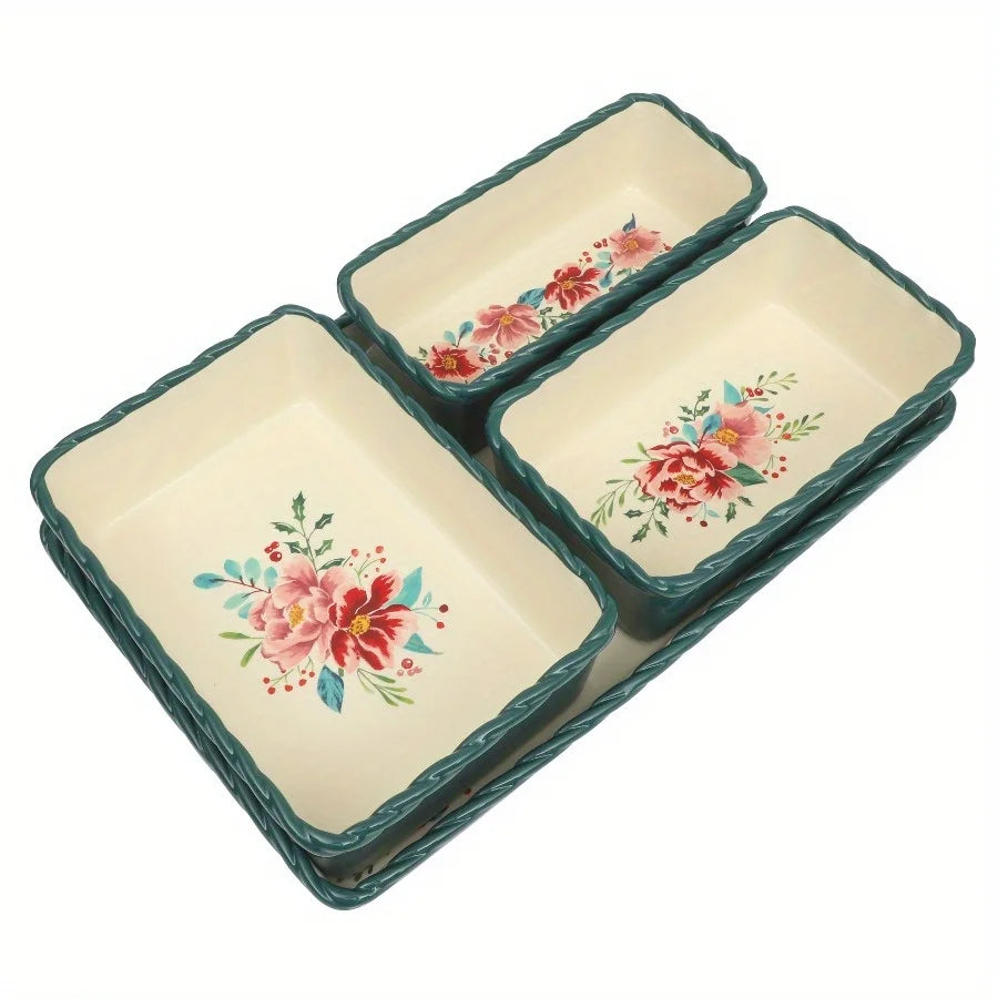 Vintage Bloom Ceramic Bakeware Set Of 4