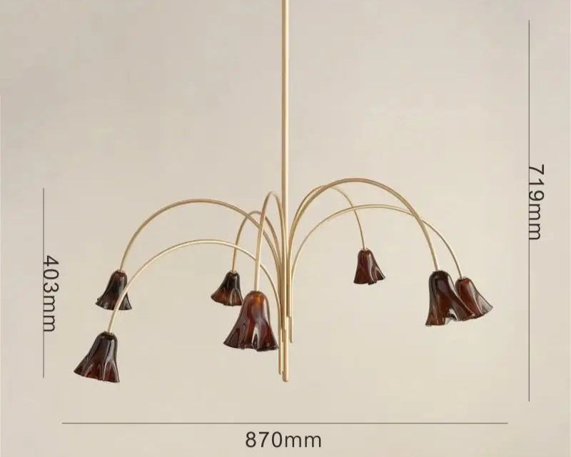 Chandelier with dimensions on a beige background
