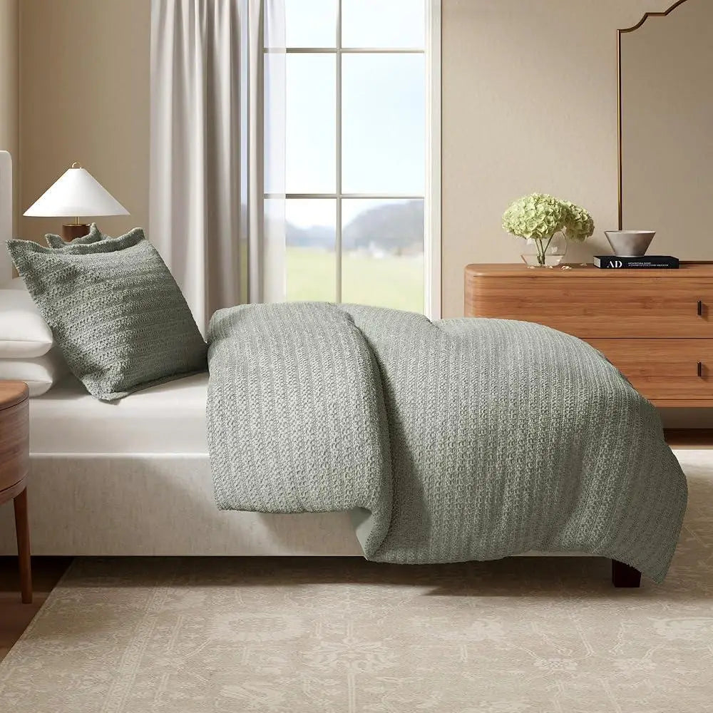 Honeycomb Waffle Eucalyptus Duvet Cover