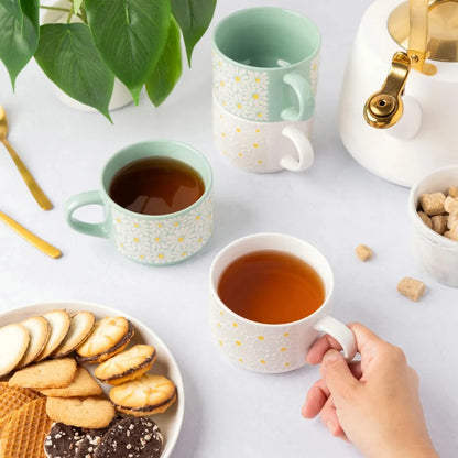 MeadowBloom Stacking Floral Mug Set (4-Piece)