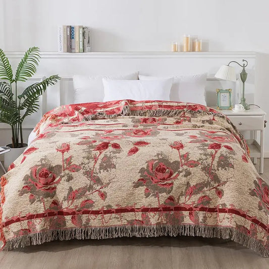 Vintage Rose Garden Tapestry Blanket