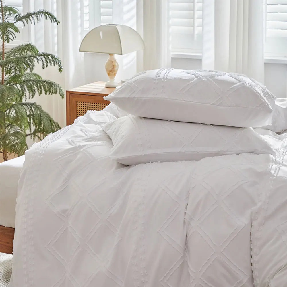 Midnight Grid Textured Boho Duvet Set