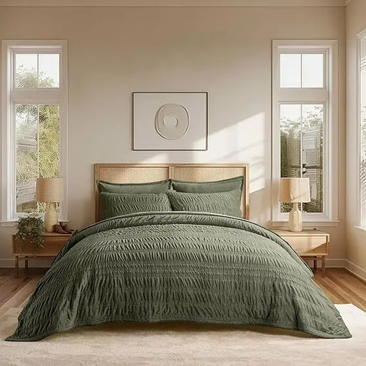 Verdant Crinkle Velvet Quilt Set