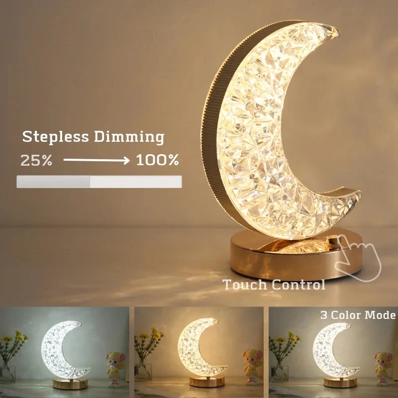 Crescent Moon Crystal Lamp