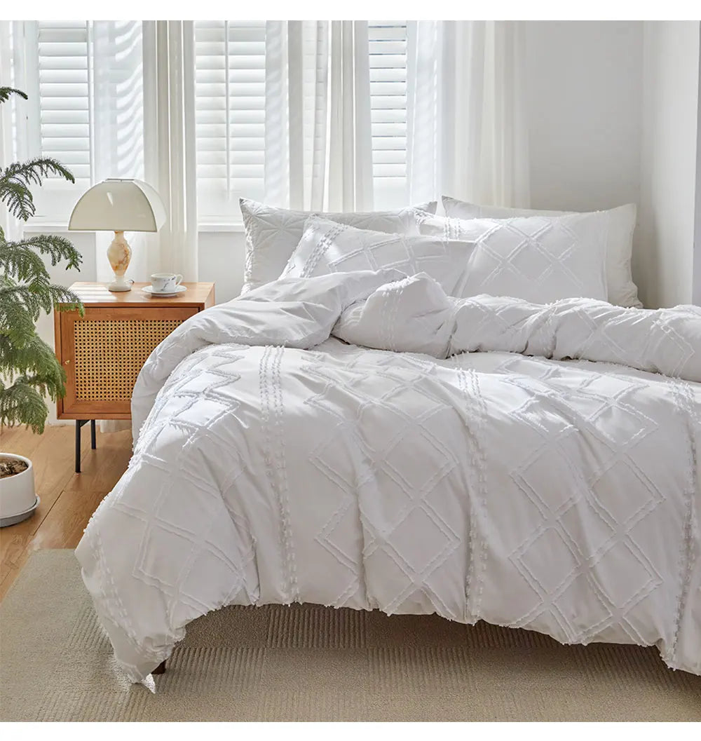 Midnight Grid Textured Boho Duvet Set