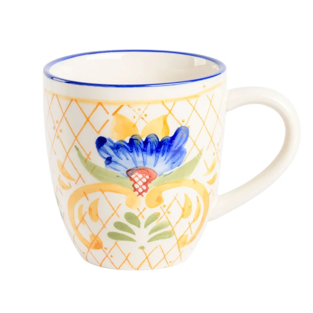 Tuscan Bloom Hand-Painted Stoneware Coffee Mug Set of 4