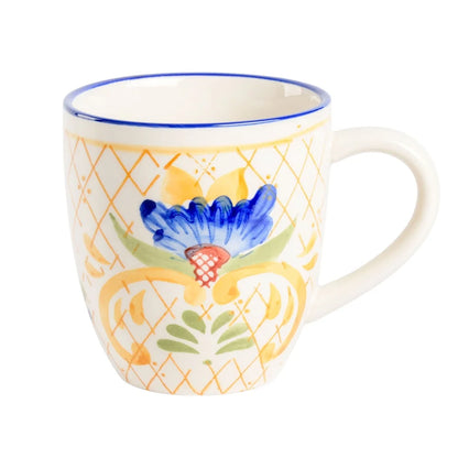 Tuscan Bloom Hand-Painted Stoneware Coffee Mug Set of 4