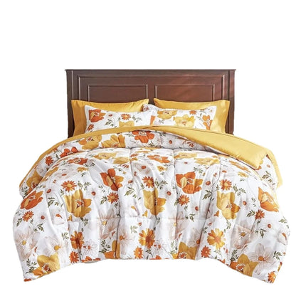 Orange Florals Queen Bedding Set