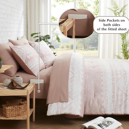 Reversible Blush Aztec Haven 7-Piece Queen Comforter Set