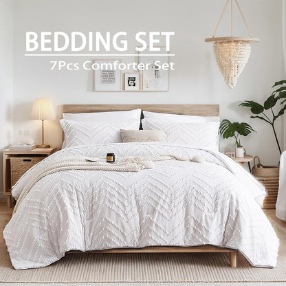 Evergreen Chevron Bloom 7-Piece Quilt Set