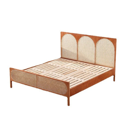 Scandinavian Natural Wicker Panel Bed with Headboard