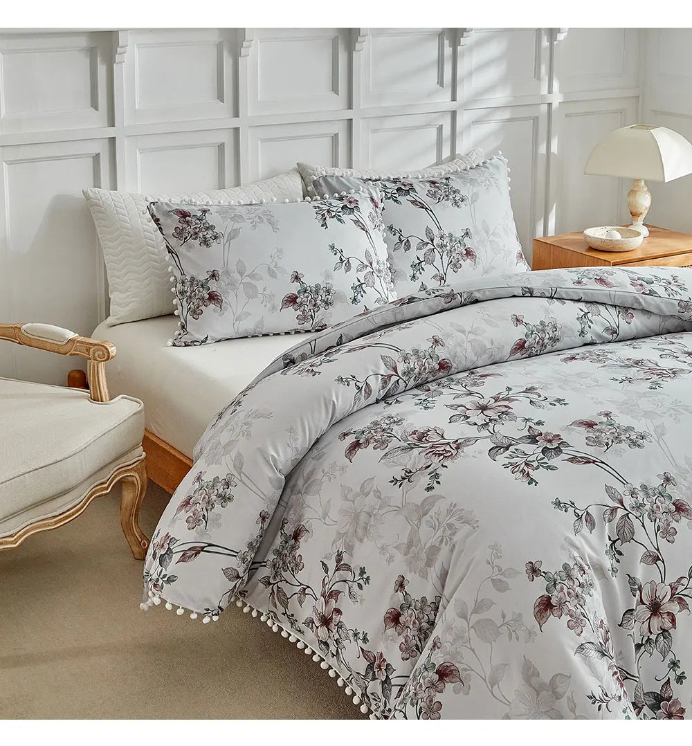 Moonlit Blossom Pom-Pom Duvet Set