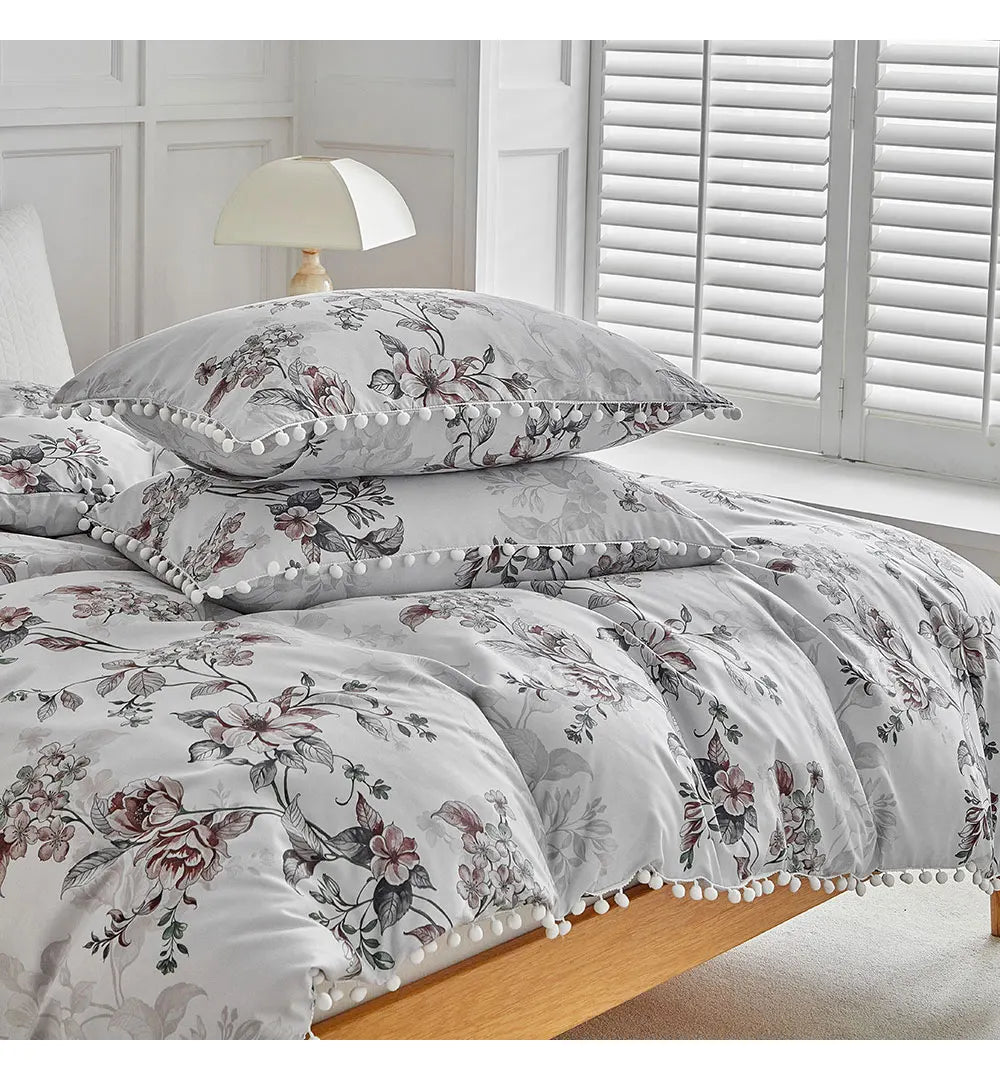 Moonlit Blossom Pom-Pom Duvet Set