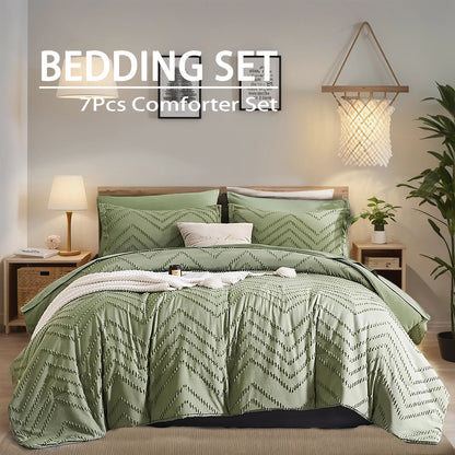 Evergreen Chevron Bloom 7-Piece Quilt Set
