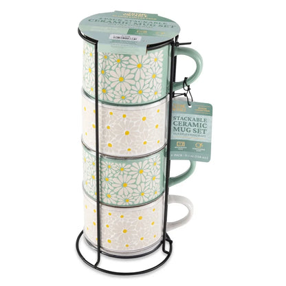 MeadowBloom Stacking Floral Mug Set (4-Piece)