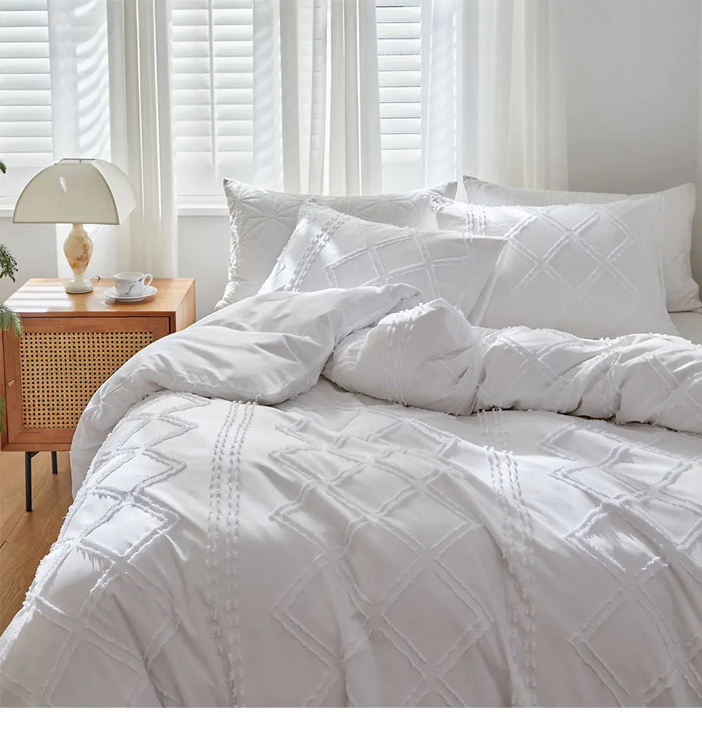 Midnight Grid Textured Boho Duvet Set