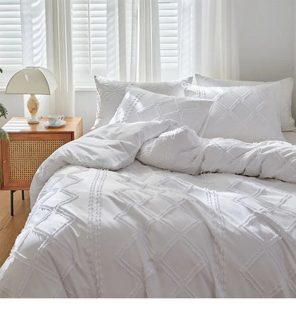 Midnight Grid Textured Boho Duvet Set