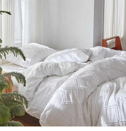 Midnight Grid Textured Boho Duvet Set