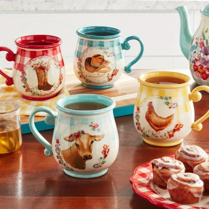 CountryCharm Plaid Pottery Mug Set (4-Piece)