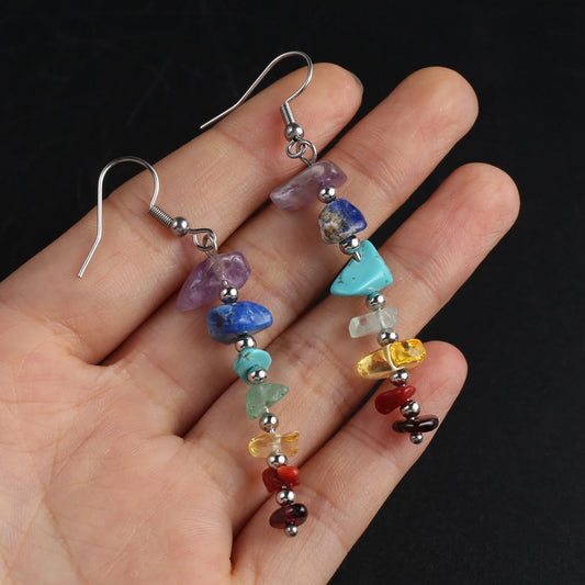 7 Chakra Natural Crystal Stone Chip Dangle Earrings