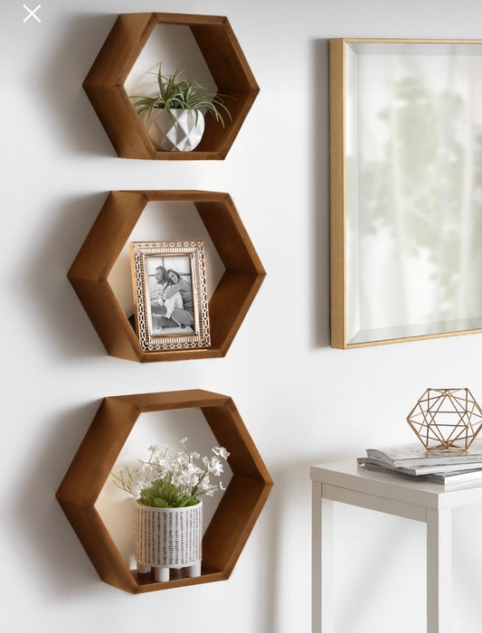 Rustic Hexagonal Wall Shelf Set