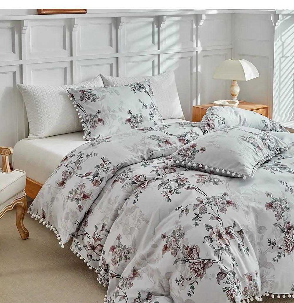 Moonlit Blossom Pom-Pom Duvet Set
