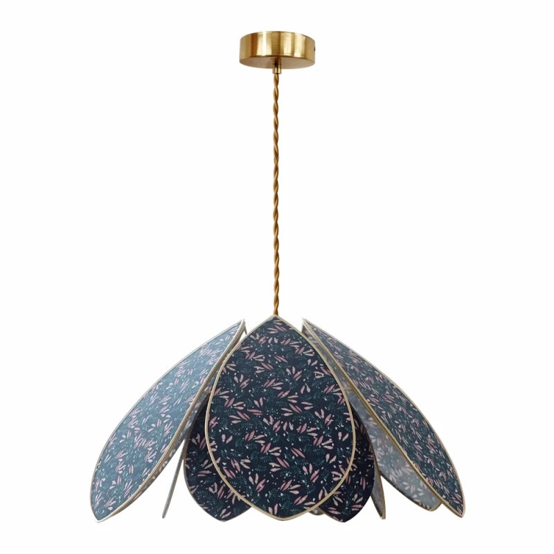 Decorative pendant light with floral pattern on a white background