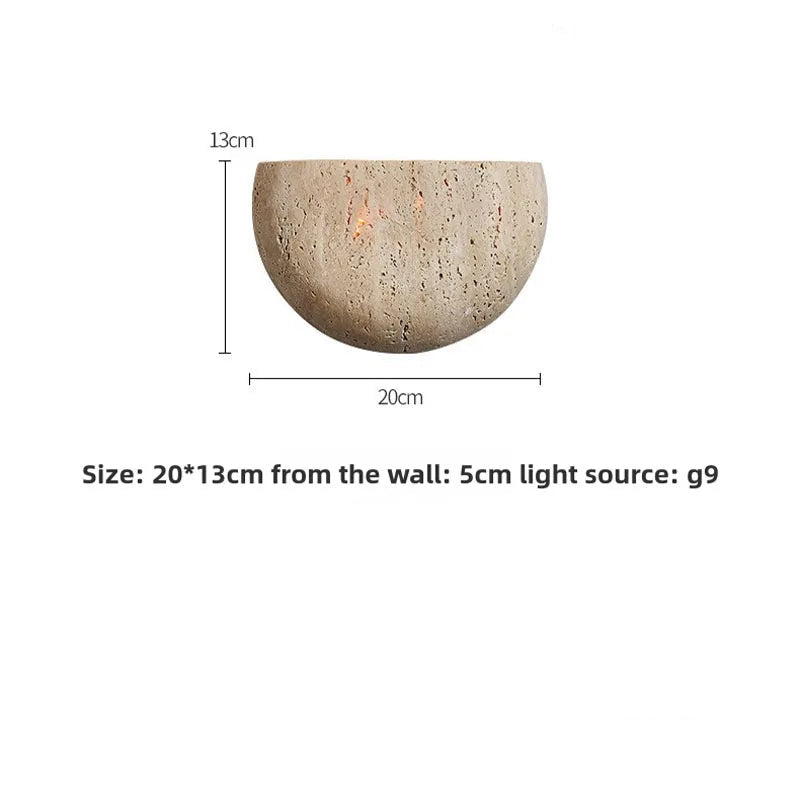 Ceramic wall light fixture with dimensions and material details on a white background