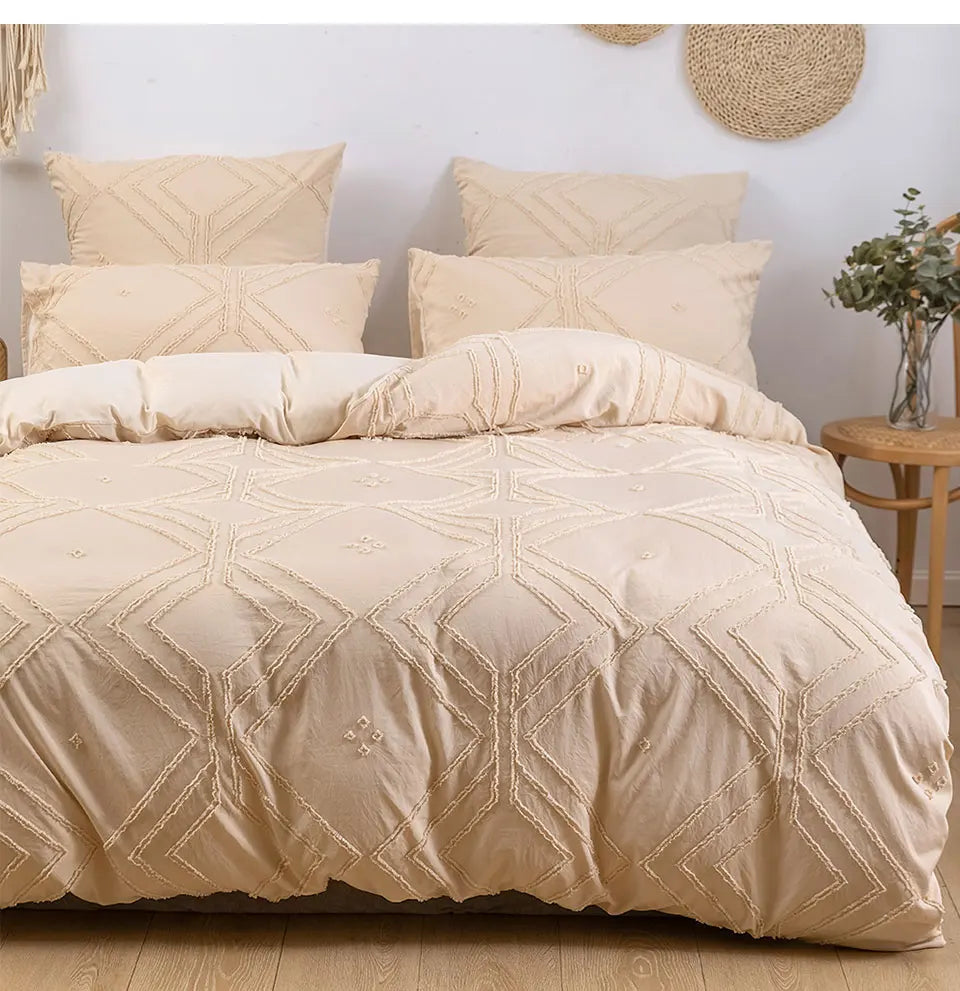 Roselle Tufted Geometric Duvet Cover Set