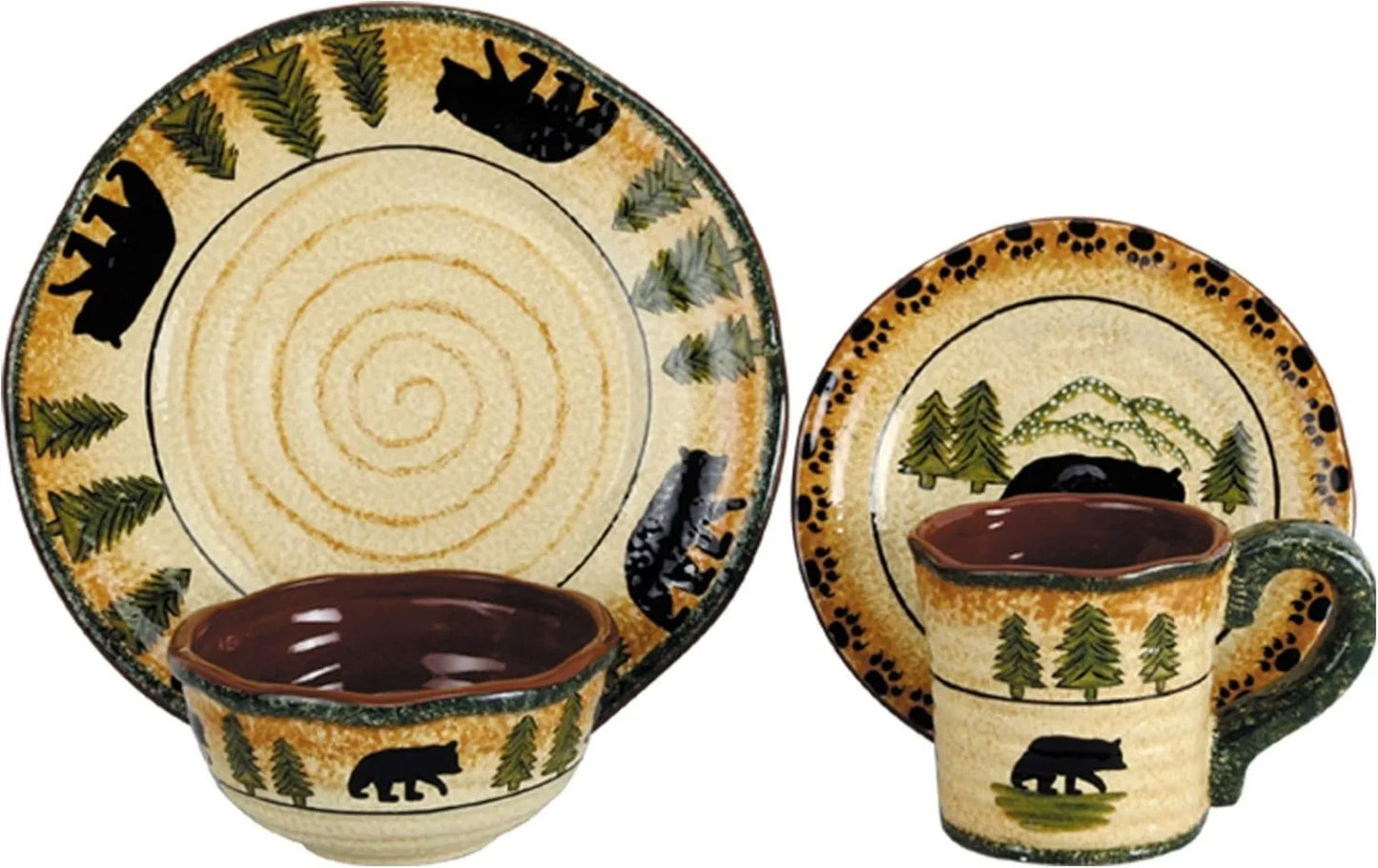 Wildwood Bear Charm 16 Piece Ceramic Dinnerware Set