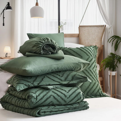Evergreen Chevron Bloom 7-Piece Quilt Set