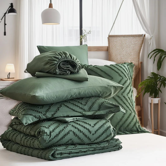 Evergreen Chevron Bloom 7-Piece Quilt Set
