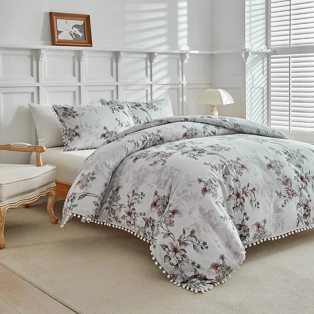 Moonlit Blossom Pom-Pom Duvet Set