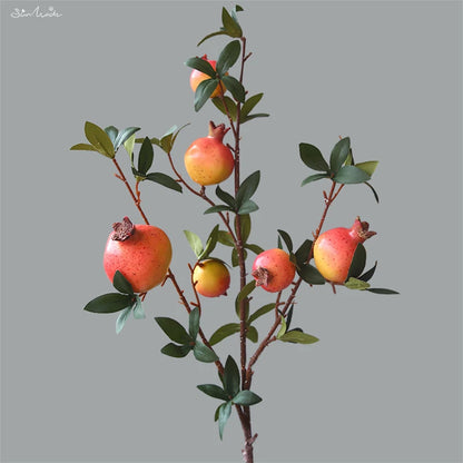 6 Headed Artificial Pomegranate Fruit Branch with Leaves