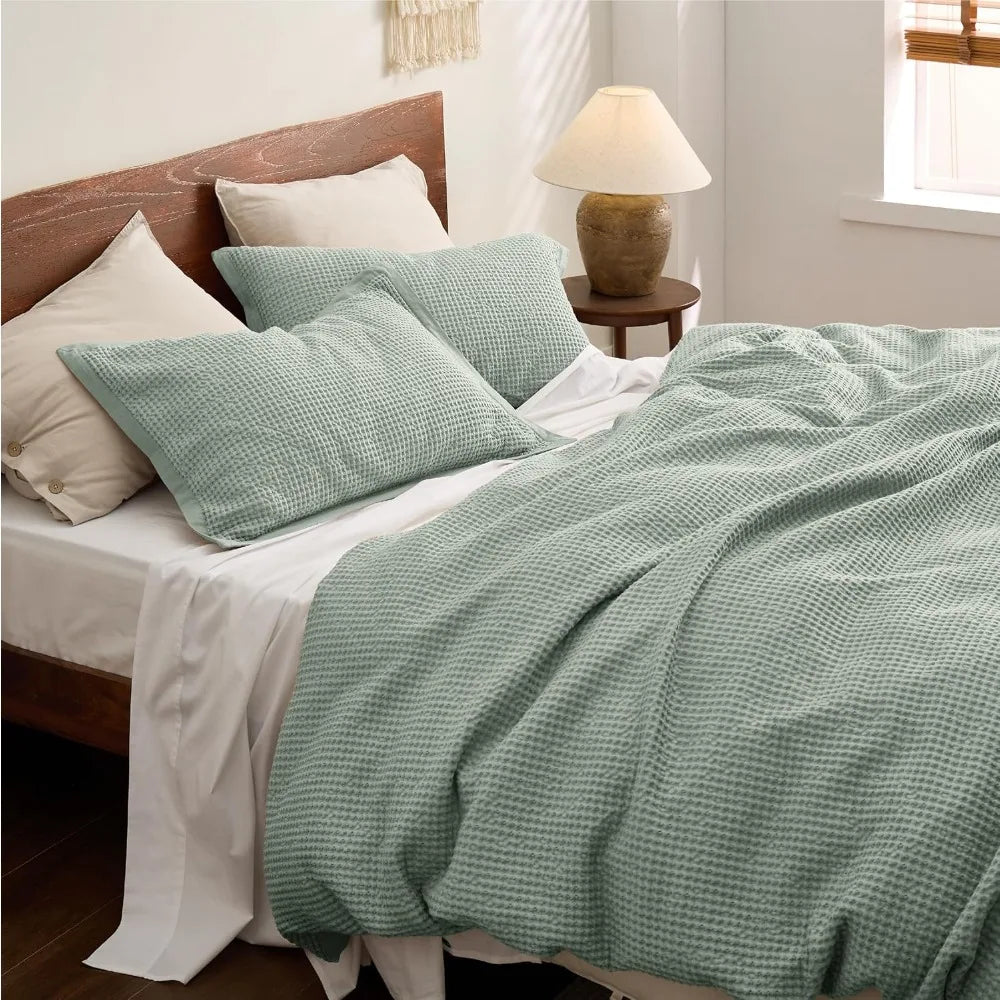 Sage Haven Cotton Waffle Queen Duvet Cover