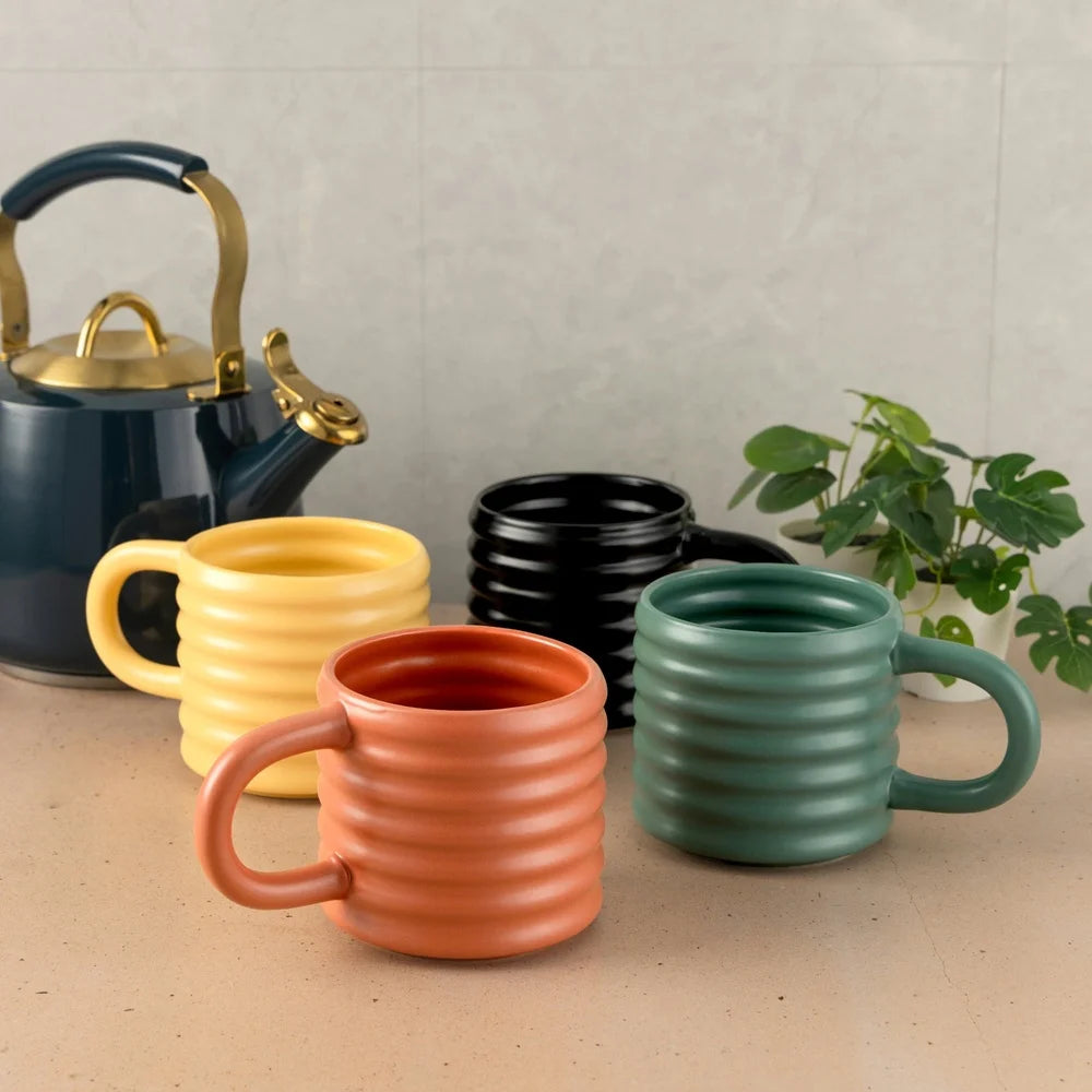 RidgeTone Matte Stoneware Mug Set (17 oz, 4-Piece)