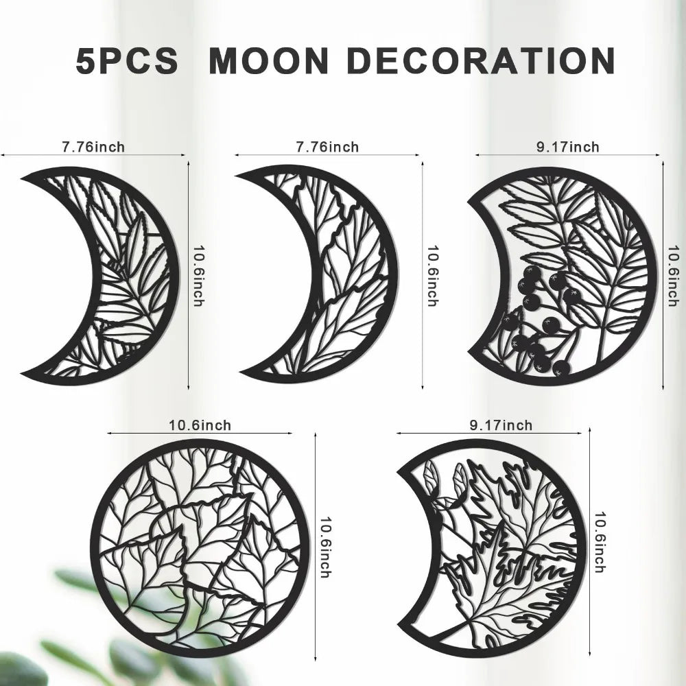 LunarLeaf Harmony – Wooden Moon Phase Wall Hanging