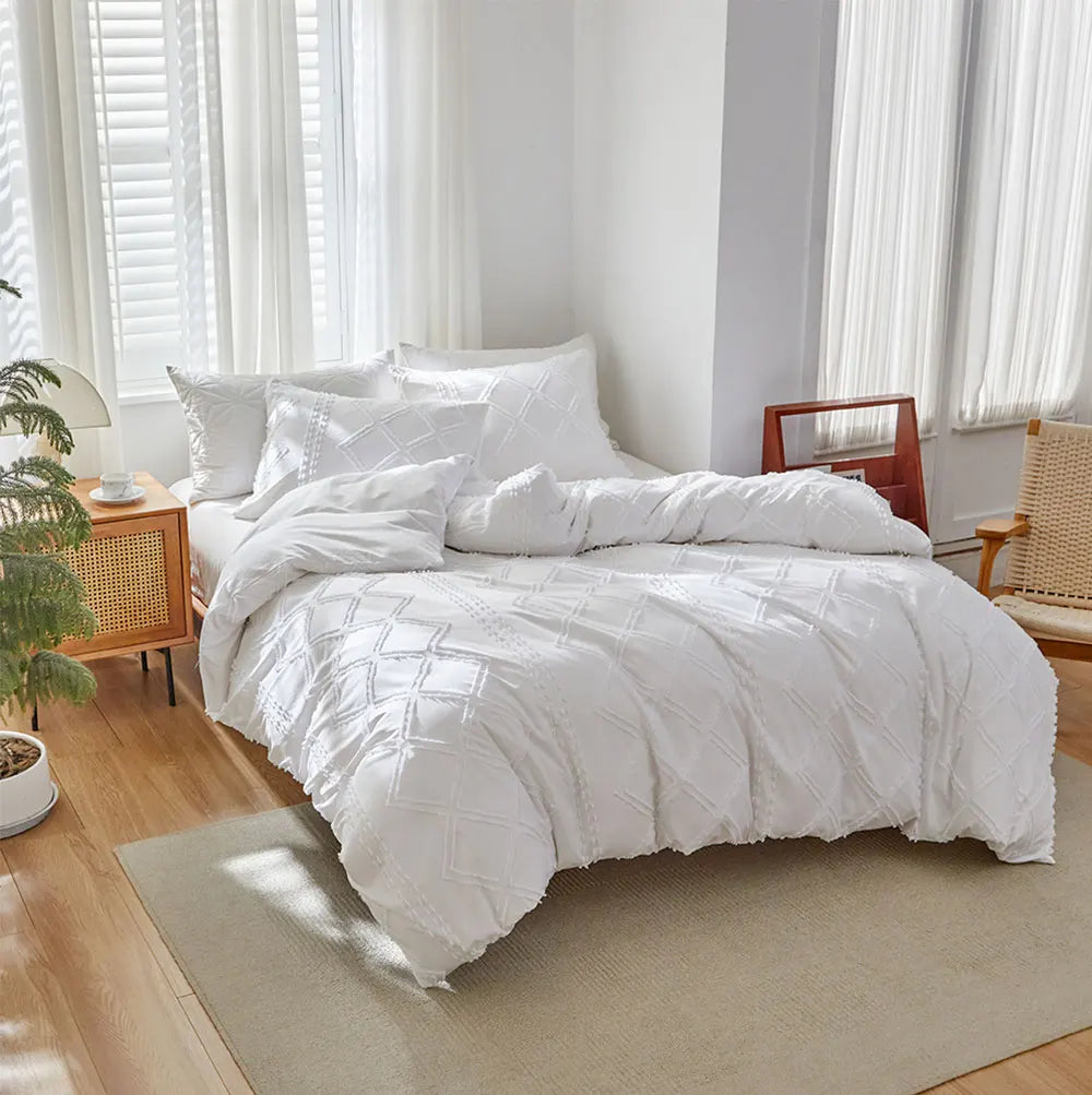 Midnight Grid Textured Boho Duvet Set