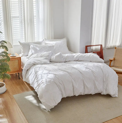 Midnight Grid Textured Boho Duvet Set