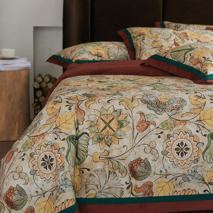 Vintage Floral Leaves Premium Egyptian Cotton Bedding Set