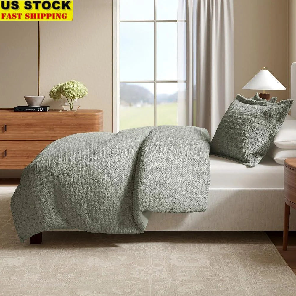 Honeycomb Waffle Eucalyptus Duvet Cover