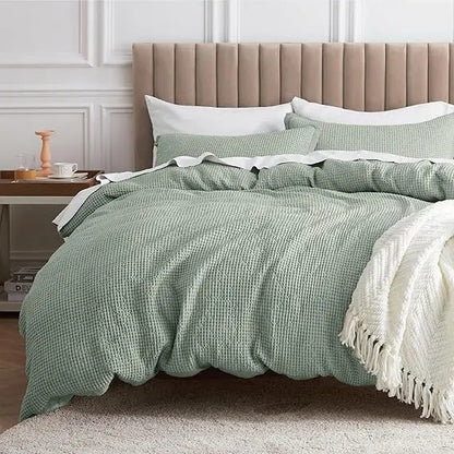 Sage Haven Cotton Waffle Queen Duvet Cover