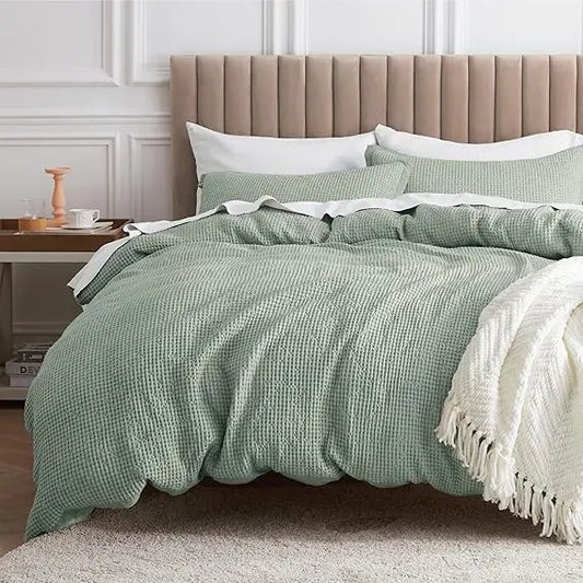 Sage Haven Cotton Waffle Queen Duvet Cover