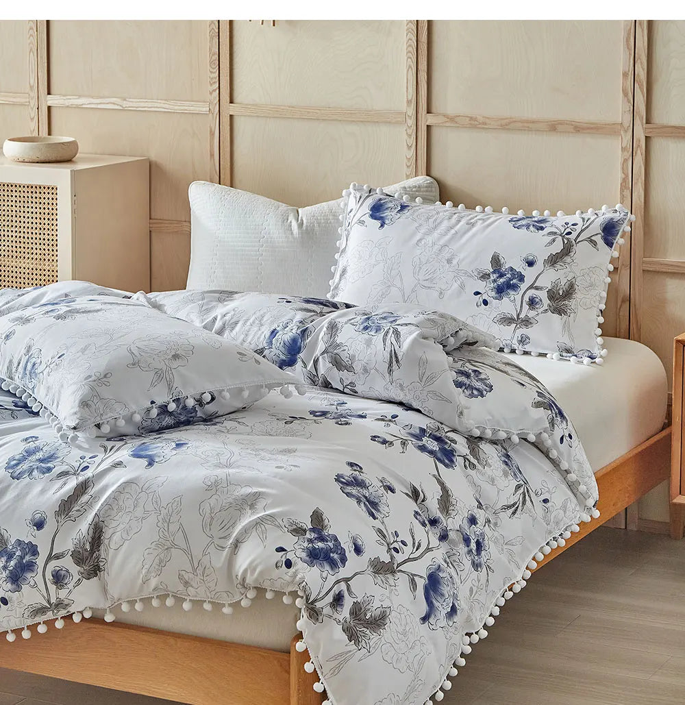 Moonlit Blossom Pom-Pom Duvet Set
