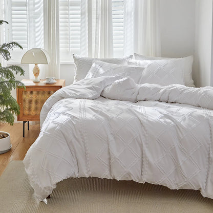 Midnight Grid Textured Boho Duvet Set