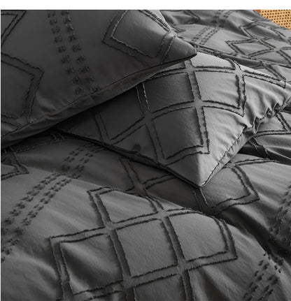 Midnight Grid Textured Boho Duvet Set