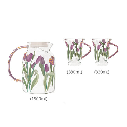 Purple Tulips And Orange Roses Teapot Set