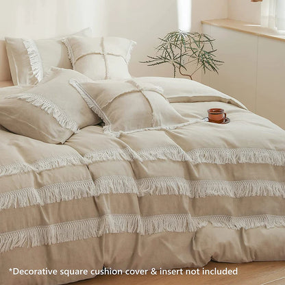 Ivory Drift Tassel Linen Duvet Set
