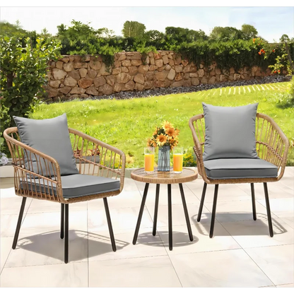 Rattan Conversation Set with Table and Chair