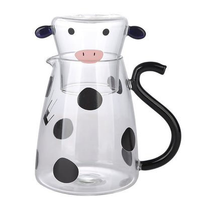 Cute Cow Glass Pitcher with Cup
